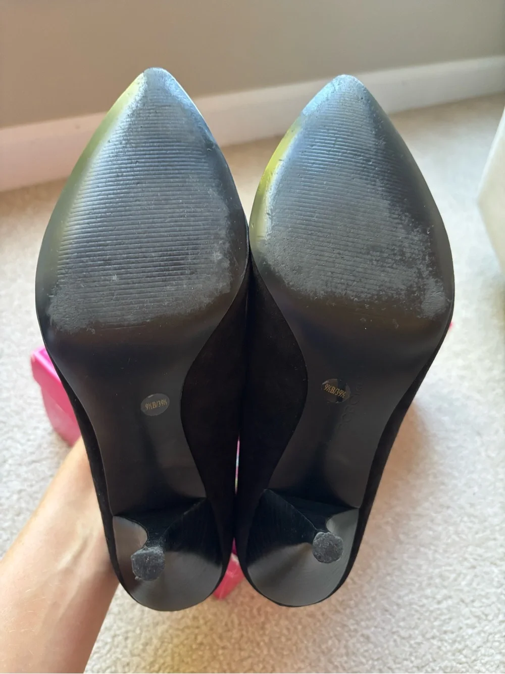 BCBGirls Black Suede Pointed Toe Pumps with Croc-Trim Accent